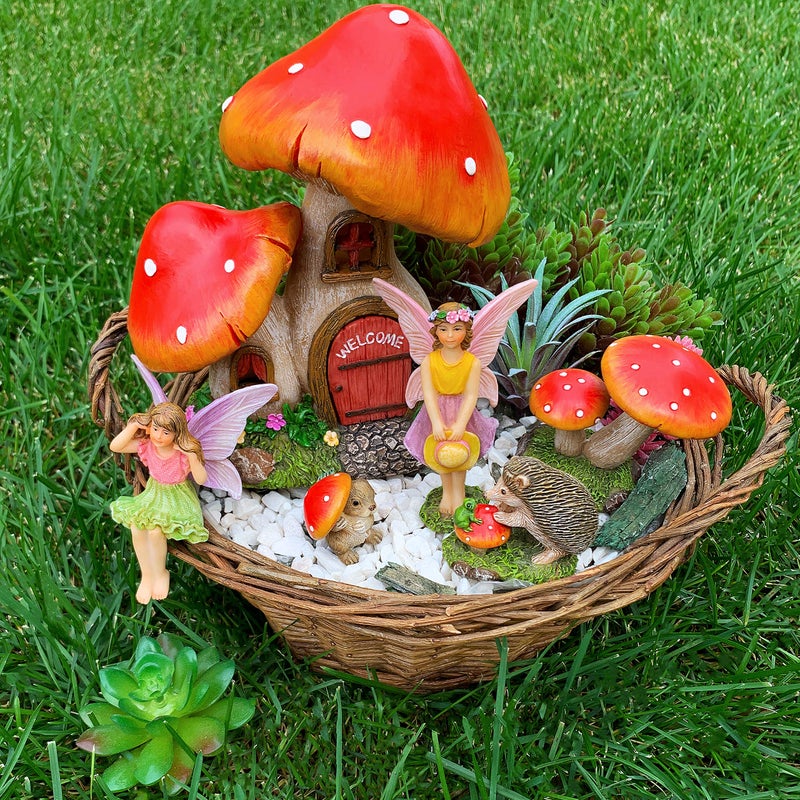 Mood Lab Fairy Garden - Mushroom House Set of 6 pcs - Miniature Figurines & Accessories Kit - for Outdoor or House Decor - Image 2